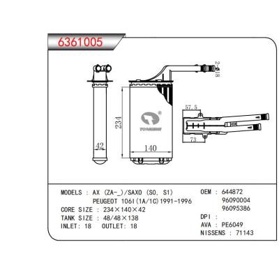  适用于AX (ZA-_)/SAX0 (s0，S1)PEUGEOT 1061(1A/1C) 1991-1996 OEM:644872,96090004,96095386