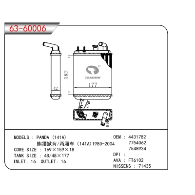 适用于熊猫 (141A) 熊猫掀背/两厢车（141A)1980-2004暖风