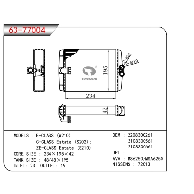 适用于E-CLASS (W210) C-CLASS Estate (S202); ZE-CLASS Estate (S210)暖风